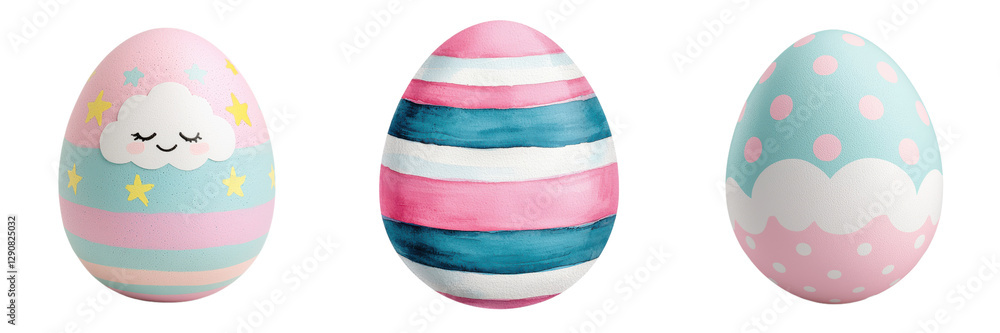 Poster the image features three colorful, decorative easter eggs with playful patterns and cheerful designs