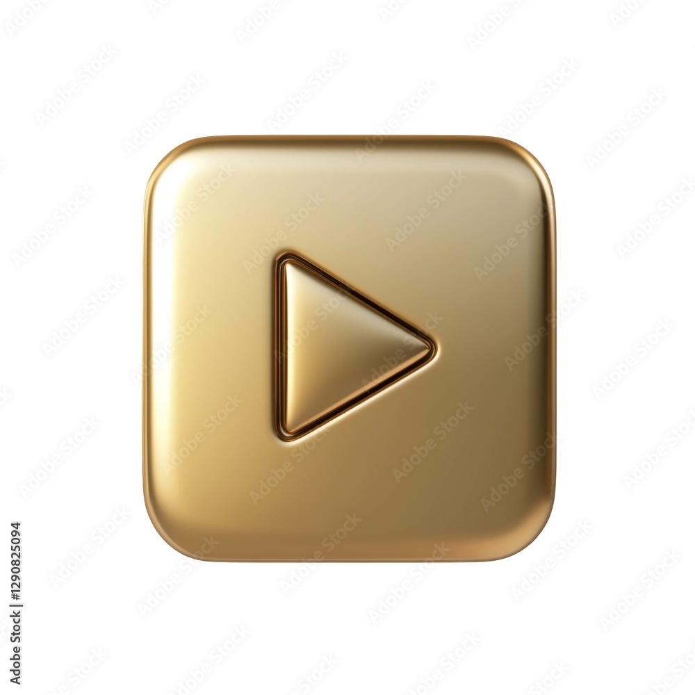 Aufkleber shiny gold play button icon with smooth rounded edges and minimalistic design