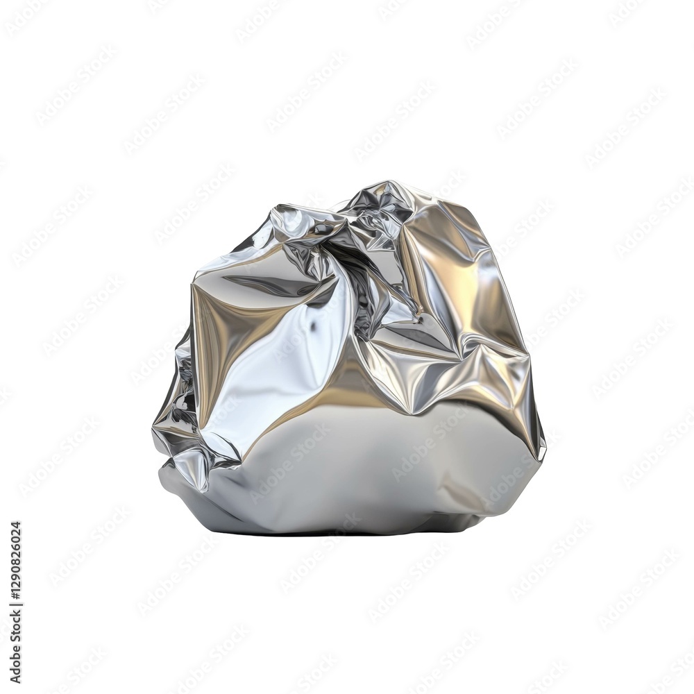 Poster abstract shiny metallic sculpture with crumpled and reflective surfaces displaying unique shapes