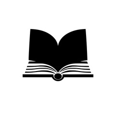 Open Book Illustration: A stark, elegant, black and white illustration of an open book, with its pages in black, over white.