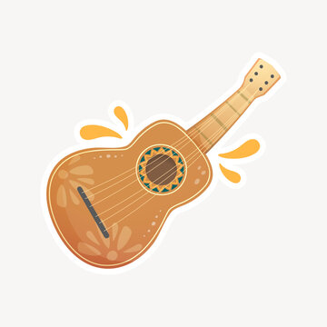 brown guitar with floral design clip art preview