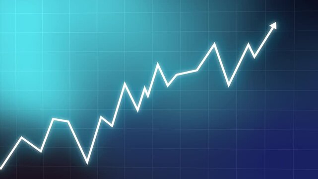 Glow zigzag simple line Stock market growth profit, graph chart with arrows moving up, growing diagram, motion graphic on a red classic abstract Grid background