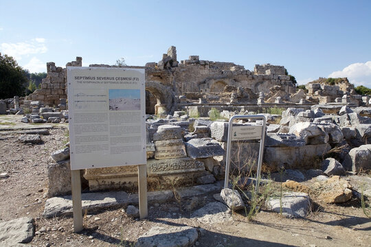 The nymphaion at the ancient city of Perge, now located in Antalya Province, Turkey.