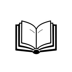 Open book with blank pages and minimalist style, black outline, white background, open book pages.