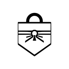 Geometric Black & White Icon of a Bag with a Lock and Keyhole Design.