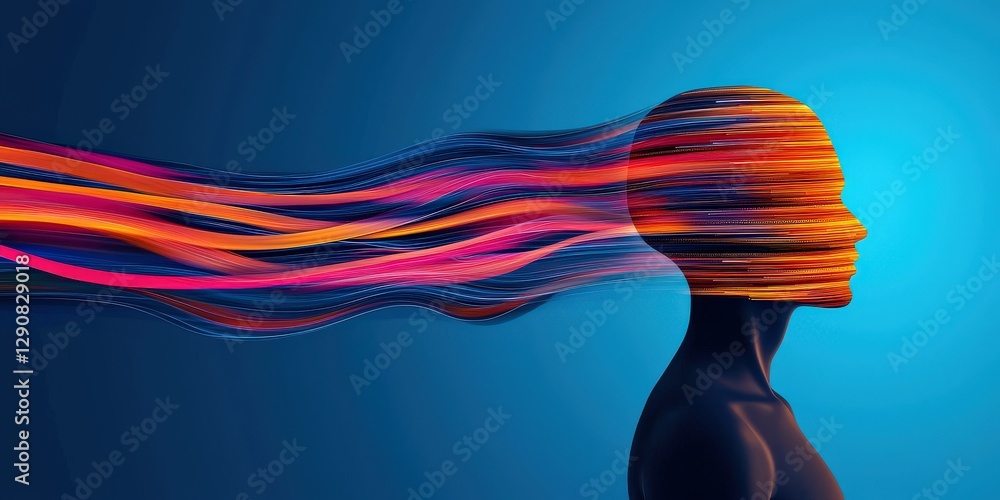 Poster future ready transformation concept. abstract silhouette with flowing colorful lines representing cr