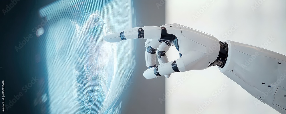 Aufkleber future ready transformation concept. futuristic robot interacting with a digital interface.