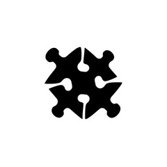 Simplified black and white representation of puzzle pieces, abstract composition, isolated on white background.