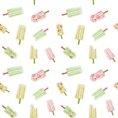Colorful ice cream popsicle pattern in watercolor design for fabric and wallpaper