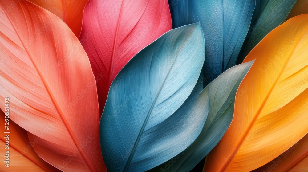 Aufkleber This artwork showcases a mesmerizing array of colorful palm leaves, intertwining in a captivating dance of hues. The interplay of light and shadow adds depth, evoking serene vibes