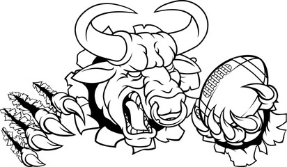 A bull or Minotaur monster longhorn cow angry mean American football mascot cartoon character.