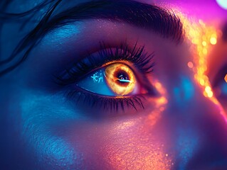 A close up image of a futuristic human eye