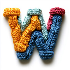 Colorful Knitted Letter W Design in Yarn Art Style on White Background
