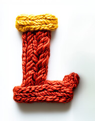 Red Knitted Letter L with Yellow Top on White Background