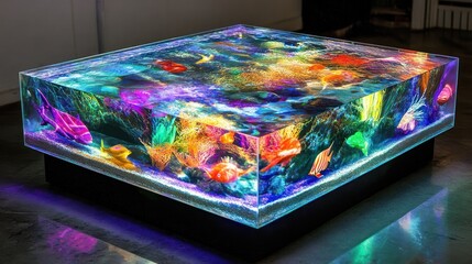 Colorful fish aquarium coffee table