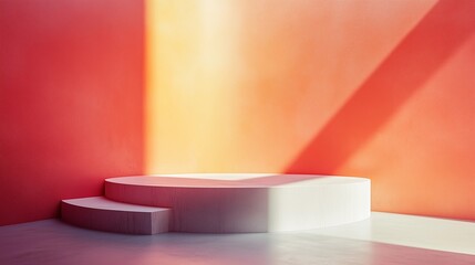 Obraz premium Abstract clean background with soft shadows and highlights, featuring a smooth wall with light reflections, creating an empty space ideal for product display or presentation in a studio setting. 