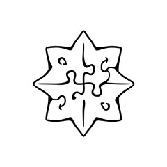 Black-and-white hand-drawn, star-shaped puzzle illustration on a white background, showing the star's edges and internal pieces.
