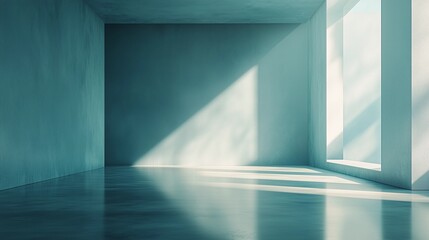 Abstract clean background with soft shadows and highlights, featuring a smooth wall with light reflections, creating an empty space ideal for product display or presentation in a studio setting. 
