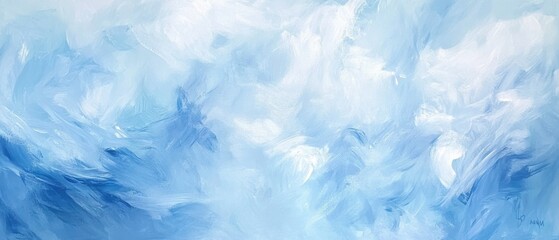 Obraz premium Soft blue abstract background, clouds in the sky, serene watercolor texture, light blue and white hues, calming design, perfect for digital art and presentations.