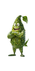 Fototapeta premium Cheerful Animated Green Vegetable Character with Arms Crossed
