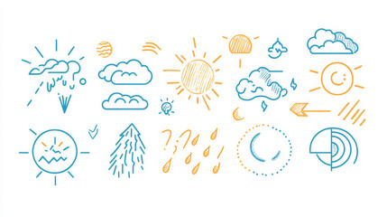 Set of weather icons vector illustration, season outline design, thunder temperature sign
