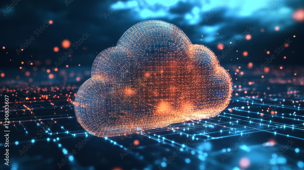 Poster thin lines connection icon outline of big data center group cloud computing system internet protecti