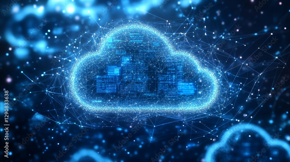 Poster thin lines connection icon outline of big data center group cloud computing system internet protecti