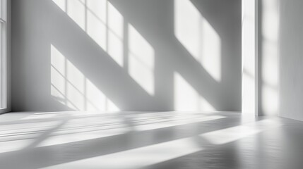 Abstract clean background with soft shadows and highlights, featuring a smooth wall with light reflections, creating an empty space ideal for product display or presentation in a studio setting. This 