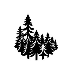 Black and White Forest Silhouette: A minimalist image showcasing a line of fir trees, on a white background.