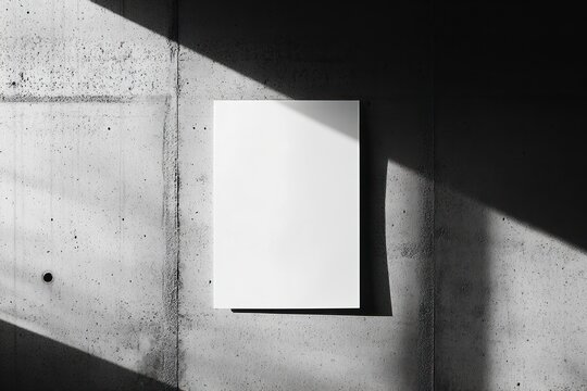A4 white paper hanging on the wall, with a gray concrete background