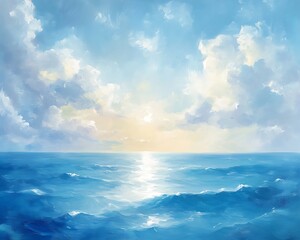 Obraz premium A sunny seascape depicts an expanse of blue ocean and clouds