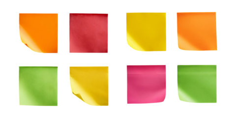Colorful Sticky Notes on Transparent Background