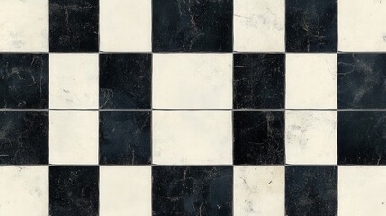 A seamless geometric square pattern, featuring a bold black and white checkered texture, creating a modern abstract grid ideal for contemporary wallpaper designs and digital backgrounds
