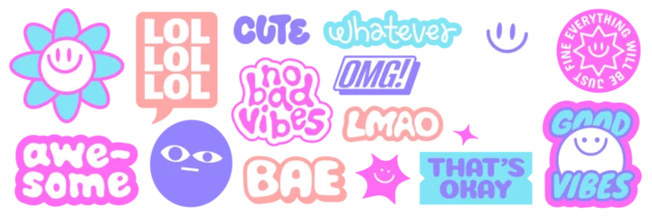 Fotobehang PNG Colorful stickers with positive messages on transparent background © Rawpixel.com