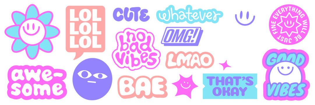PNG Colorful stickers with positive messages on transparent background