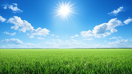 Obraz premium Bright Sunny Day Over Lush Green Field Under Blue Sky