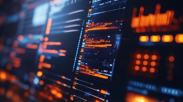Abstract Digital Interface Futuristic Technology Screen Orange Blue Glowing Lines Data Network Modern Background Design Graphic Futuristic User       
