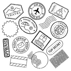 PNG Vintage travel stamp collection , set on transparent background