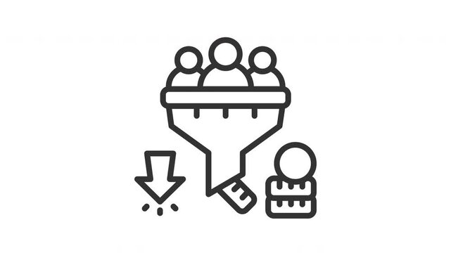 Animated conversion rate with funel and audience sign. Suitable for finance, marketing, strategy, website, business, advertising, analysis, seo, promotion, campaign, advertisement, networking