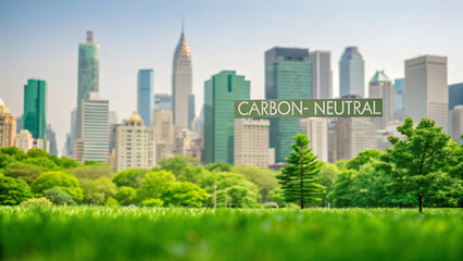 Obraz premium Lush Green Park with Skyline in Background Showcasing Carbon Neutral Initiatives