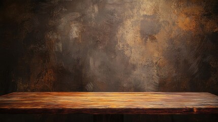 Rustic wooden table on textured dark background, perfect for product display, photography studio, and creative presentations. Ideal for showcasing artwork.