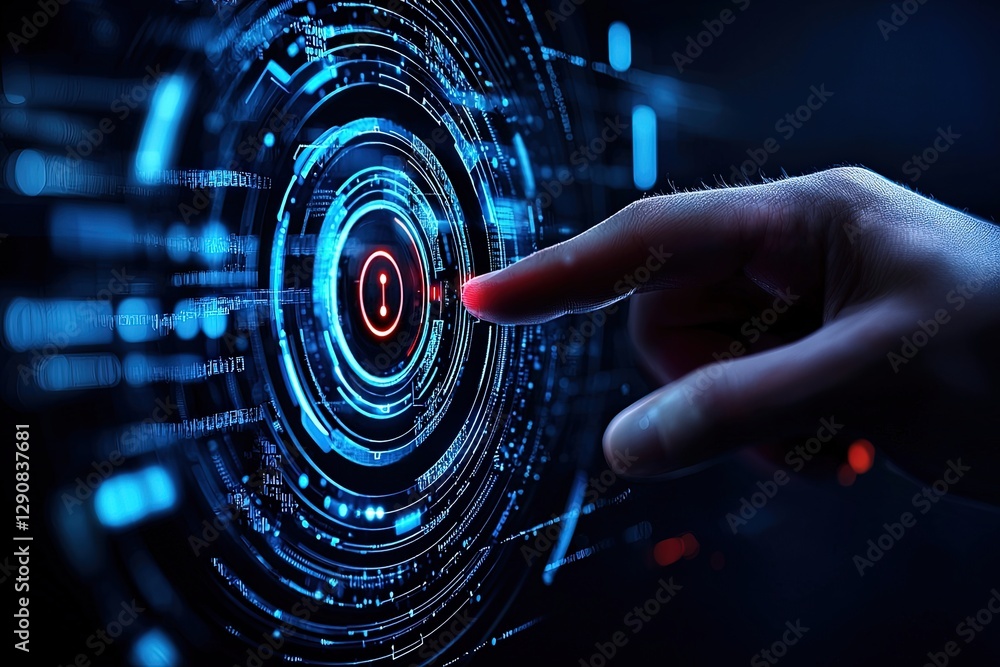 Poster online fraud prevention, futuristic digital interface for cybersecurity with 3d touch gesture and pr