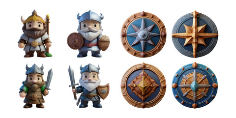Charming Cartoon Characters and Shields Collection, PNG collection, set bundle, isolate on transparent or white background