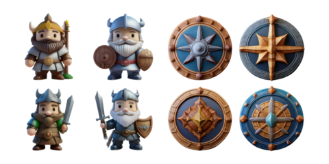 Charming Cartoon Characters and Shields Collection, PNG collection, set bundle, isolate on transparent or white background