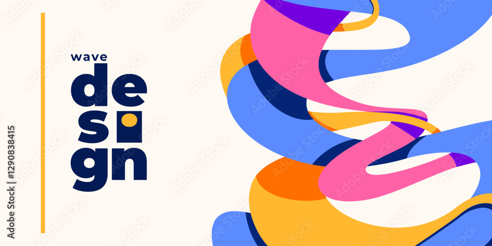 Poster wave shapes vector background. wavy pattern with liquid ribbons in simple retro modern style. minima