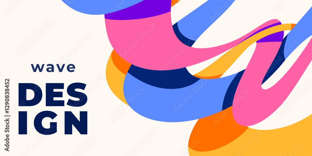 Poster wave shapes vector background. wavy pattern with liquid ribbons in simple retro modern style. minima