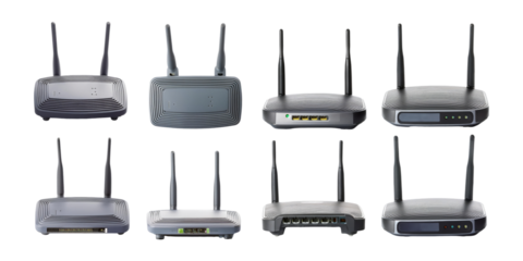 Various Models of Wireless Routers for Home Use, PNG collection, set bundle, isolate on transparent or white background