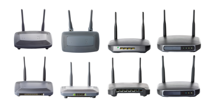 Various Models of Wireless Routers for Home Use, PNG collection, set bundle, isolate on transparent or white background