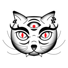 Three-eyed bakeneko Japanese monster cat tattoo design element