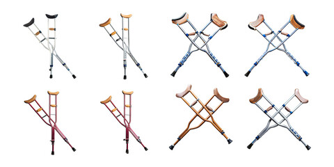 Crutches Collection for Medical and Rehabilitation Use, PNG collection, set bundle, isolate on transparent or white background